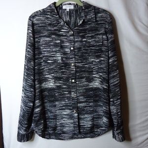 Calvin Klein Black & White Abstract Stripe Blouse